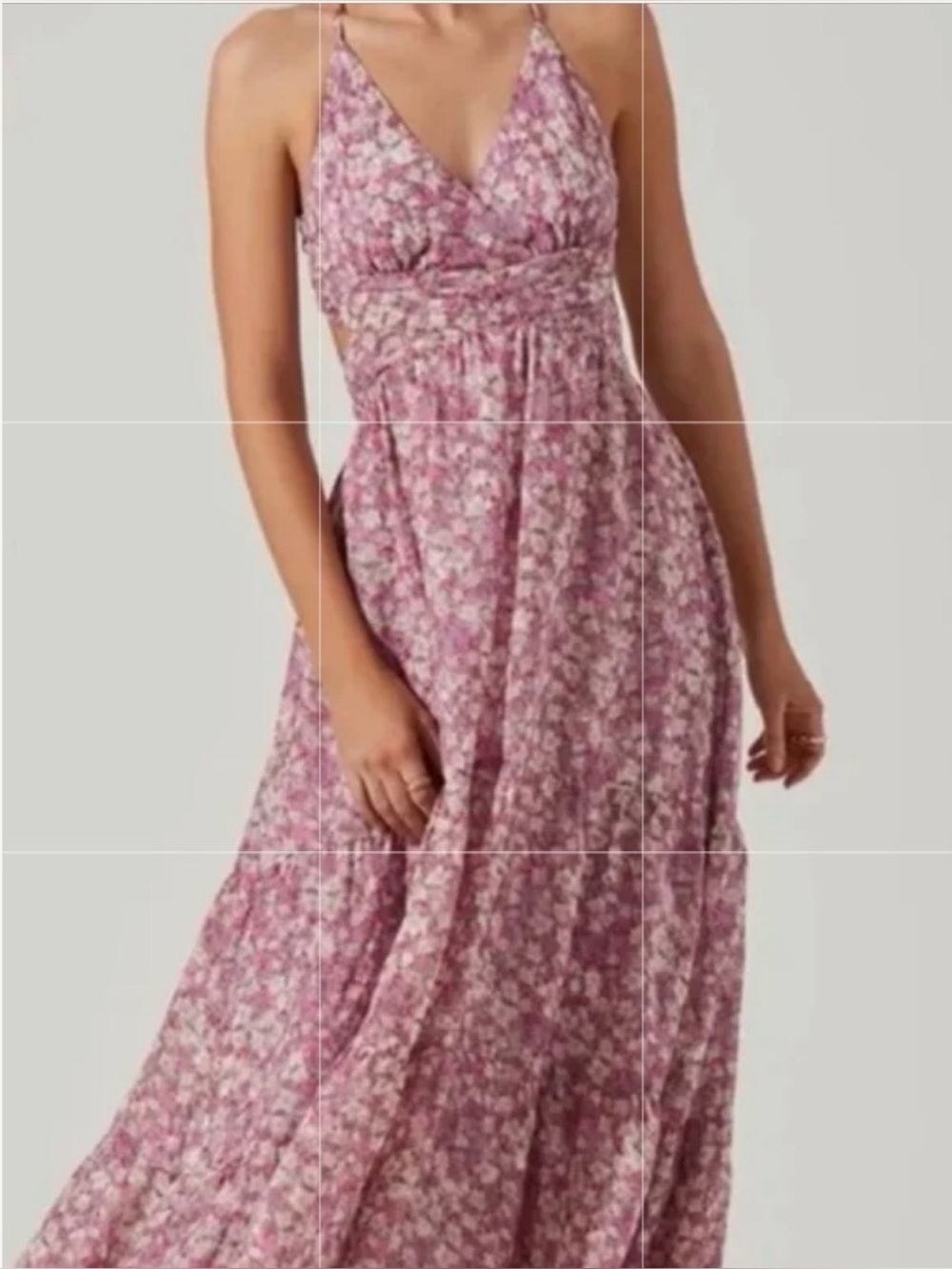 ASTR:Women's Pink Floral Maxi Dress - Sleeveless V-Neck.                  Size L